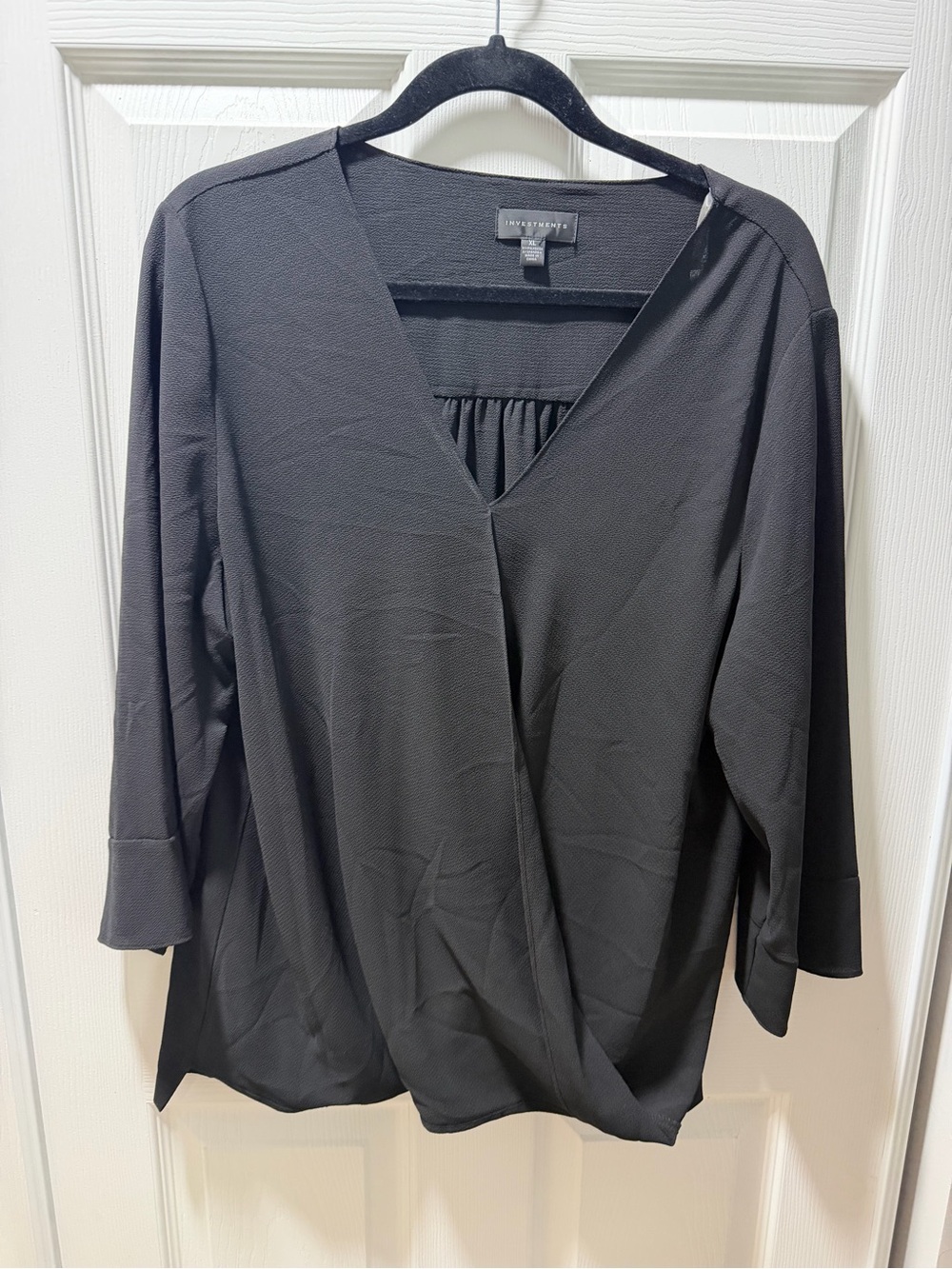 Investments Black Wrap-Style V-Neck Blouse